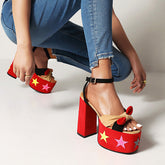 Ellie Platform Red Star Chunky Heel Ankle Strap Sandals